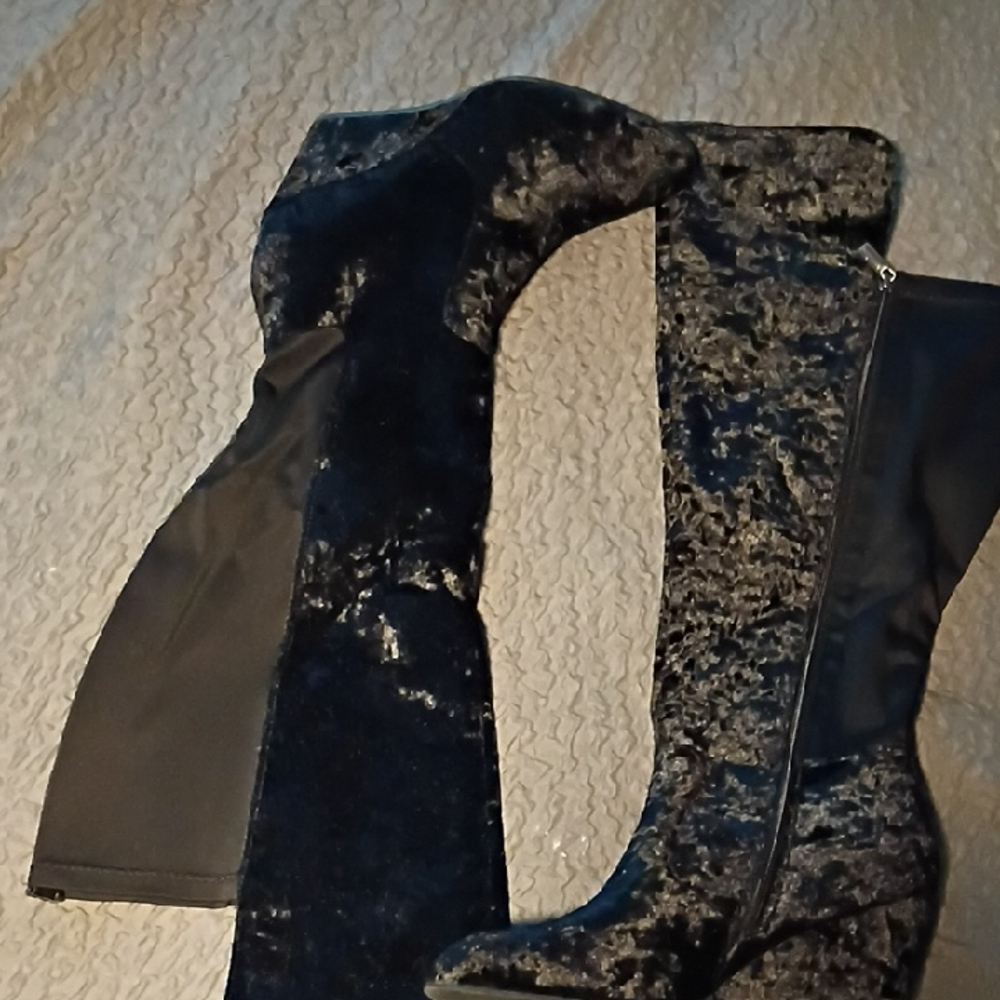 Ashley Stewart Black Velvet Over the Knee Boots